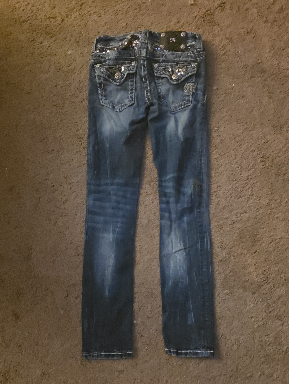 MISS ME: Girls Embellished Dark Wash Jeans - Blue